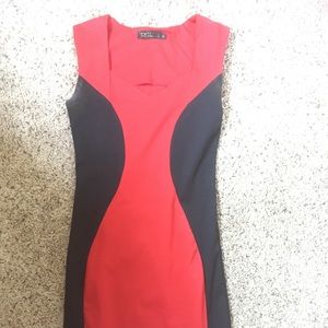 Black Red Professional Casual Work Dress, Small